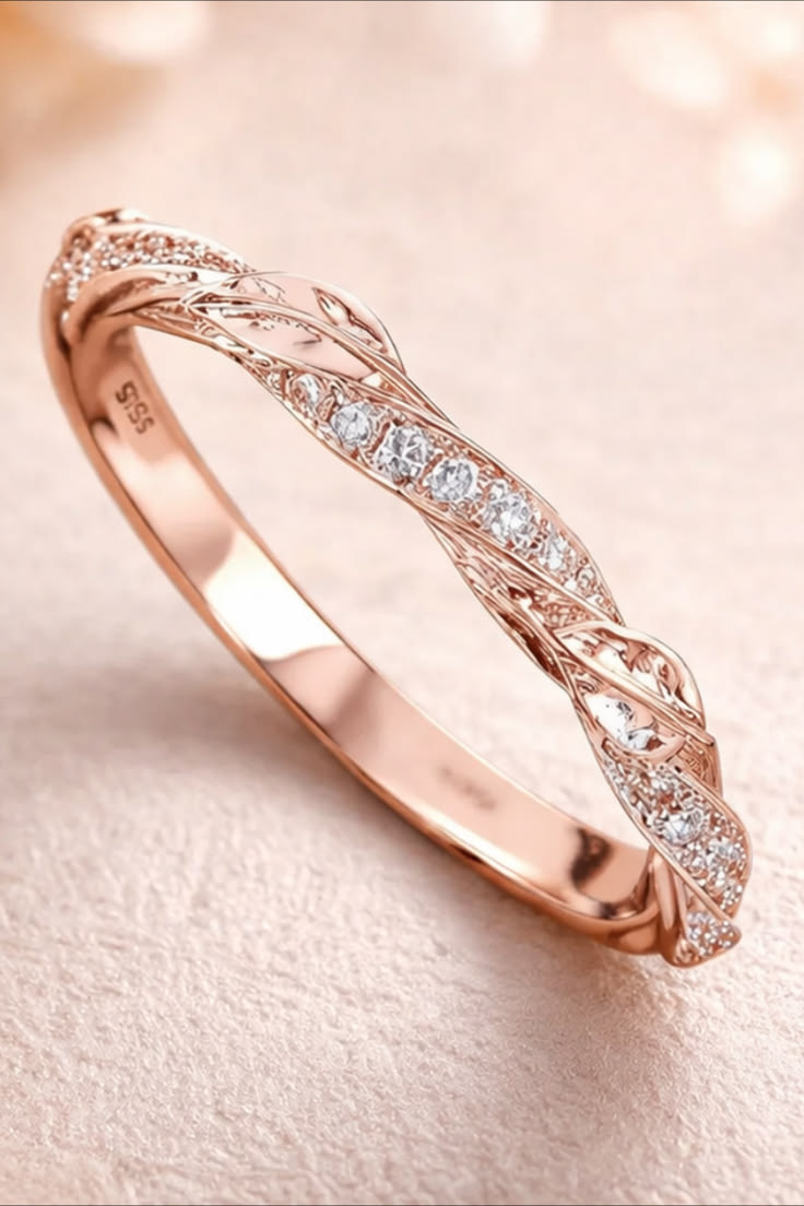 Rose gold diamond twist ring